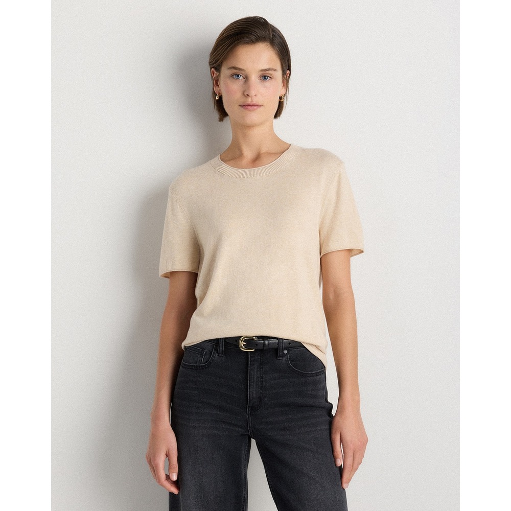 Quince Cotton Cashmere Relaxed Sweater Tee | Size M | Heather Oatmeal